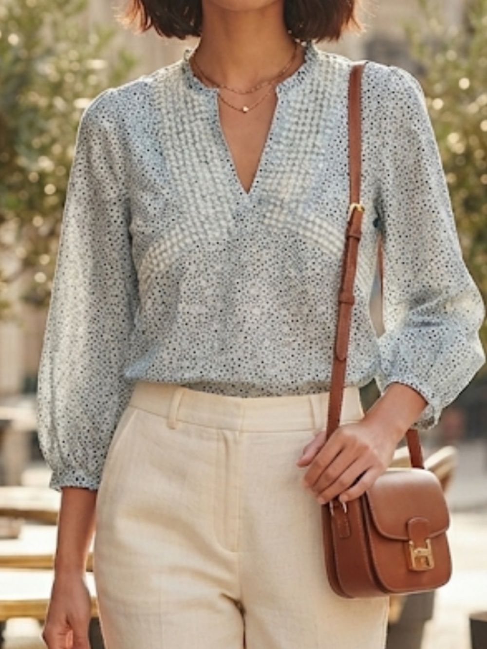 STITCH FIX | ECLAIR Powder Blue Polka Dot Split Neck Blouse XS